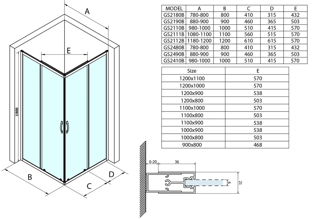 Gelco, SIGMA SIMPLY BLACK štvorcová sprchová zástena 1000x1000 mm, rohový vstup, Brick sklo, GS2410B-01