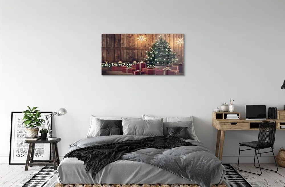 Sklenený obraz Darčeky Vianočný strom dekorácie dosky 120x60 cm