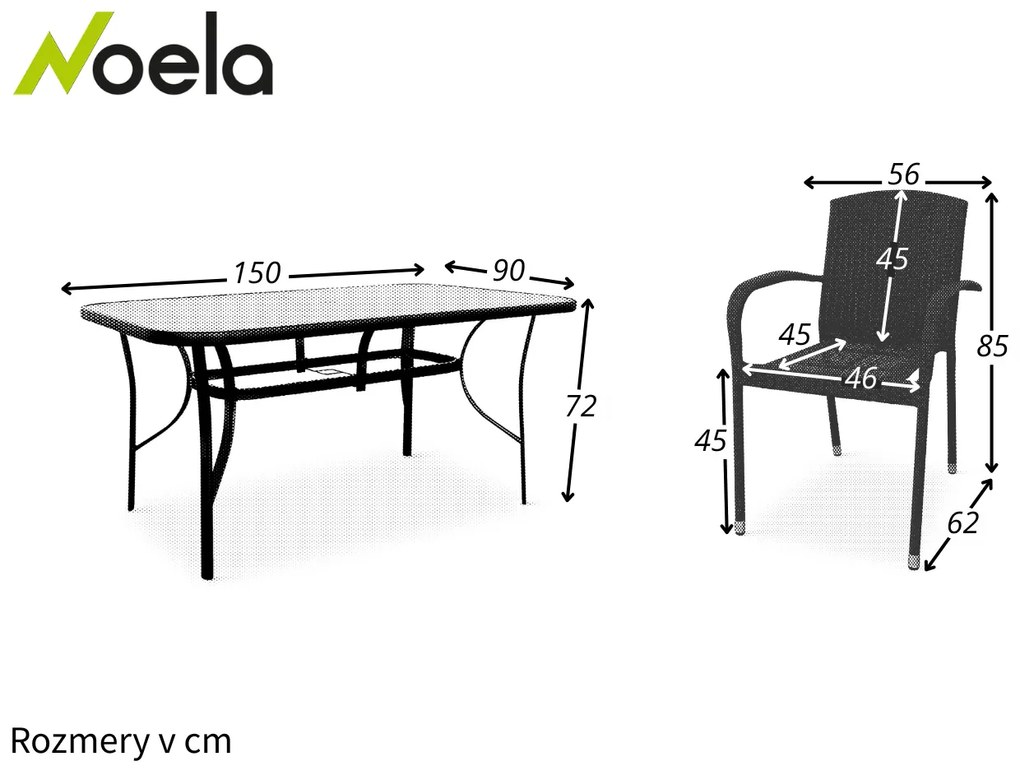 Noela Záhradný jedálenský set Klaudia transparentný + 6x ratanová stolička Roma