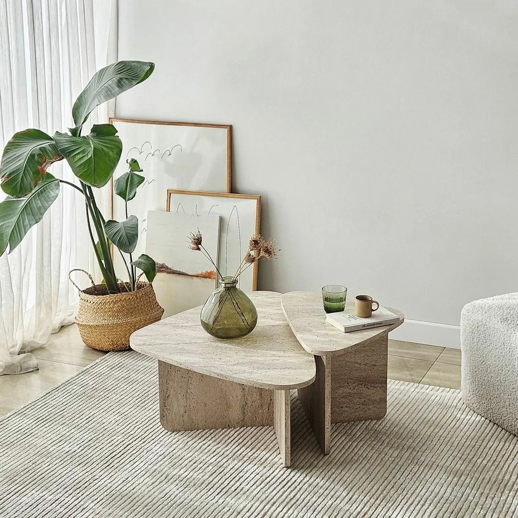 Súprava konferenčných stolíkov Ballare Travertine, 2 ks