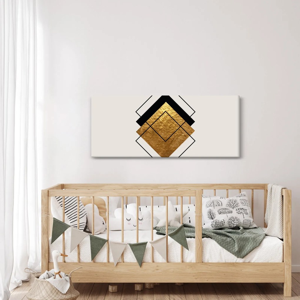 Obraz - Abstrakcia zlatá a biela N⁰1 (120x50 cm)