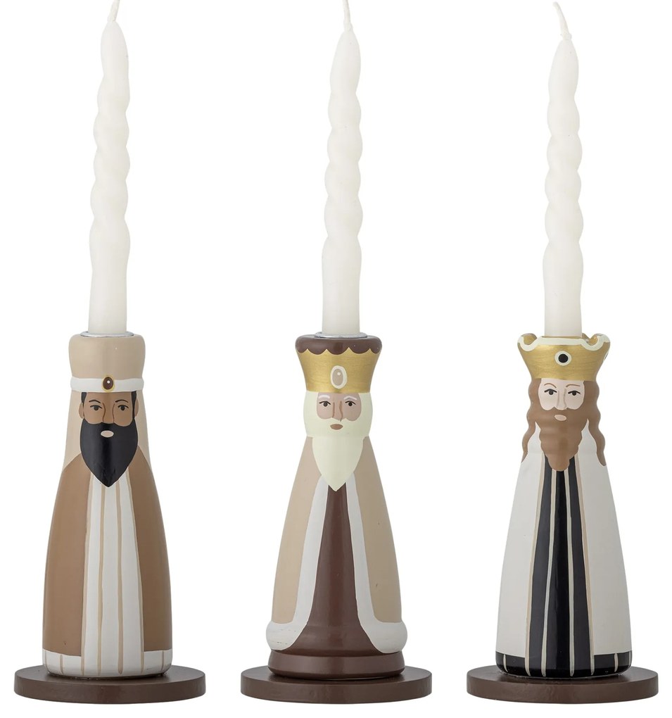 Bloomingville Drevený vianočný svietnik Betiel – set 3 ks