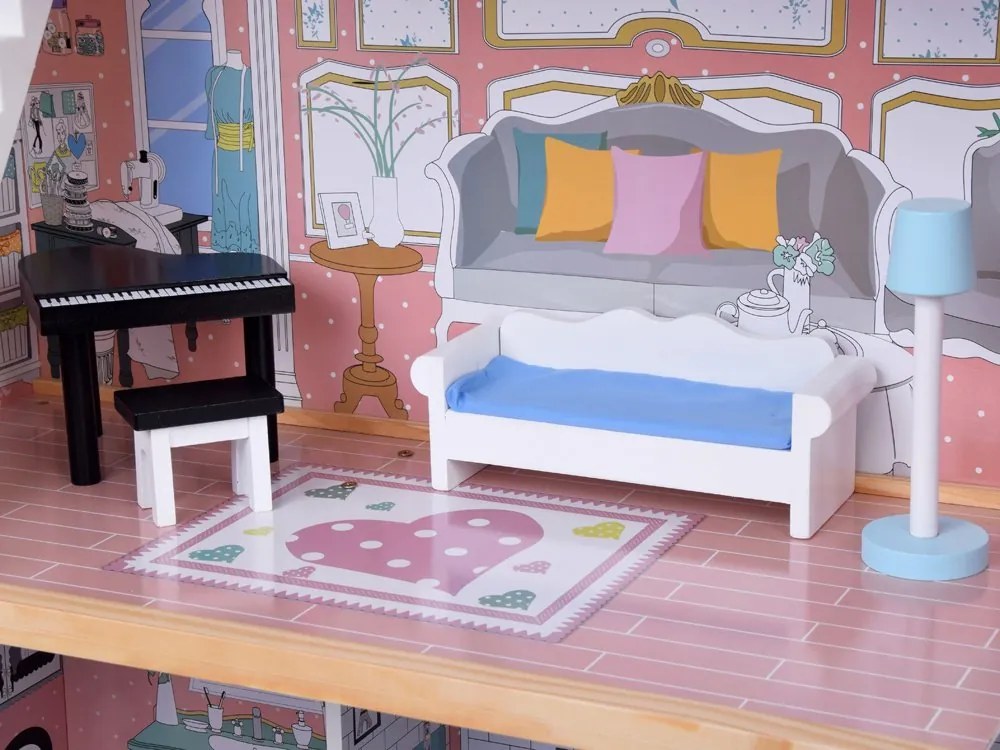 Krásny dvojposchodový veľký drevený domček pre bábiky s nábytkom ZA5458