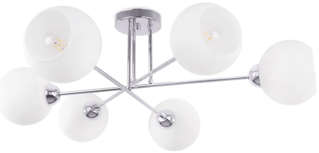 Stropné svietidlo Eliza, 6x biele sklenené tienidlo, CH
