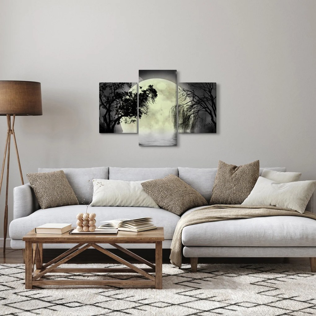 Obraz - Spln nad hladinou, čiernobiely variant (90x60 cm)