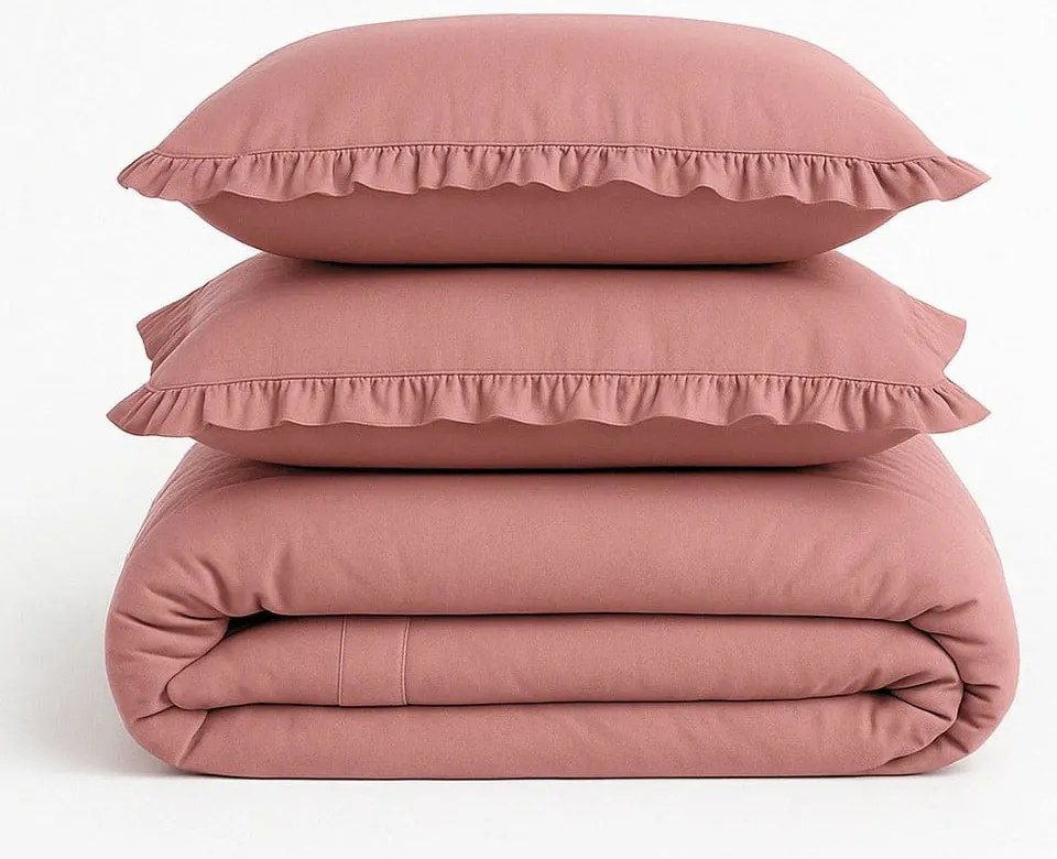 Ružové obliečky na dvojlôžko/predĺžené z bavlny Renforcé 240x220 cm Ruffle Striped – Mila Home Luxury