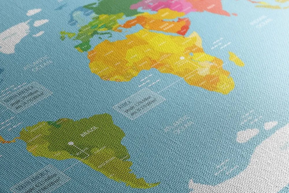 Obraz mapa sveta s popisom jednotlivých kontinentov