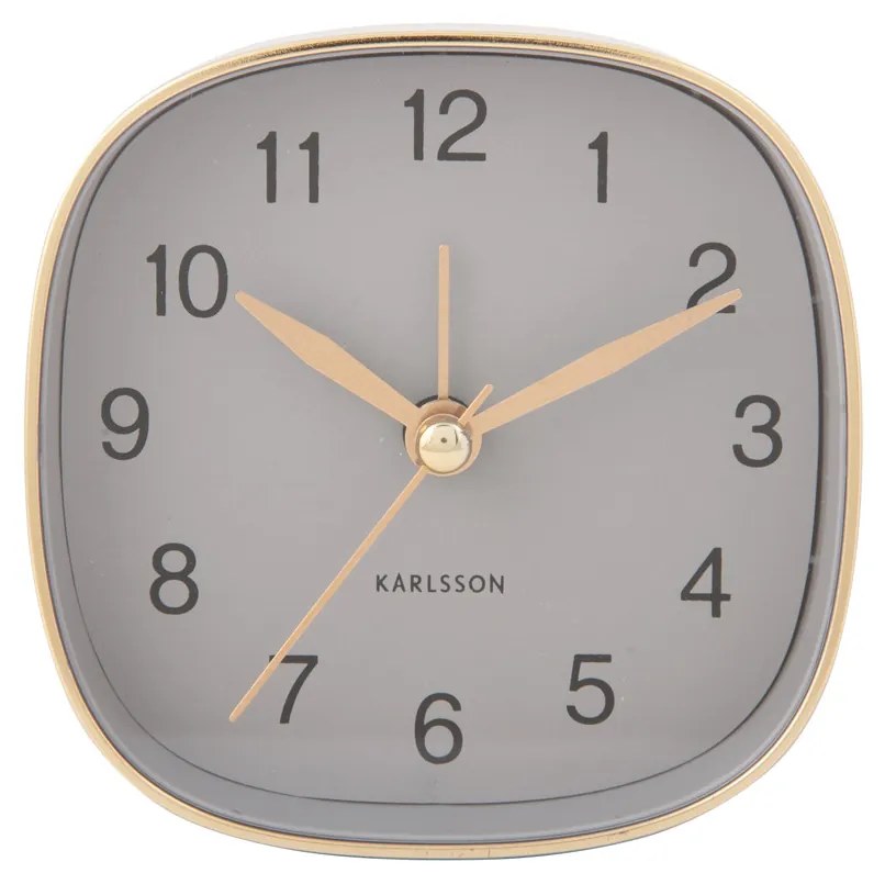 Cestovný budík Karlsson KA5957GY Travel Square – sivý, tichý chod sweep, 9 cm