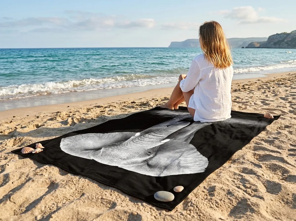 Rýchloschnúca XXL plážová osuška ELEPHOS čierno-sivá 150 x 210 cm, 100% mikrovlákno