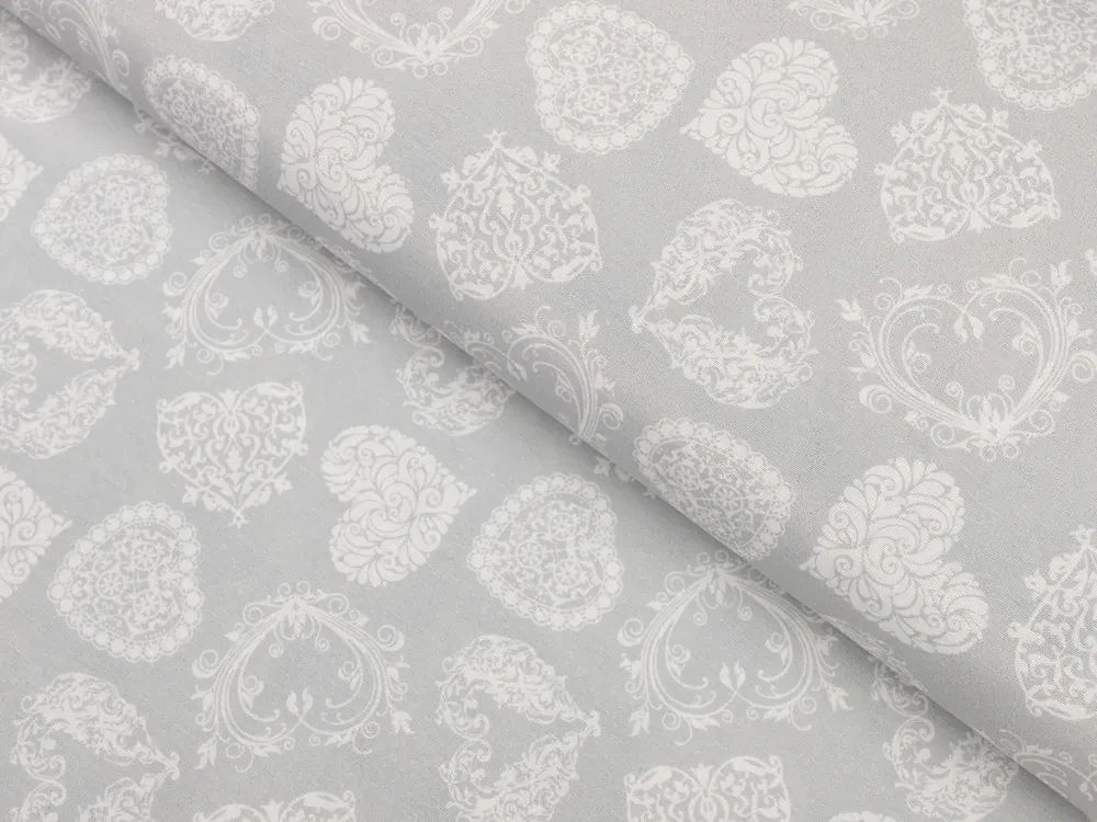 Biante Dekoračný behúň na stôl PML-071 Srdce s ornamentami na sivom 35x140 cm