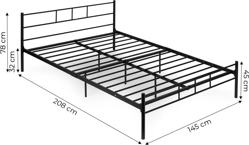 Čierna kovová posteľ so stabilným rámom