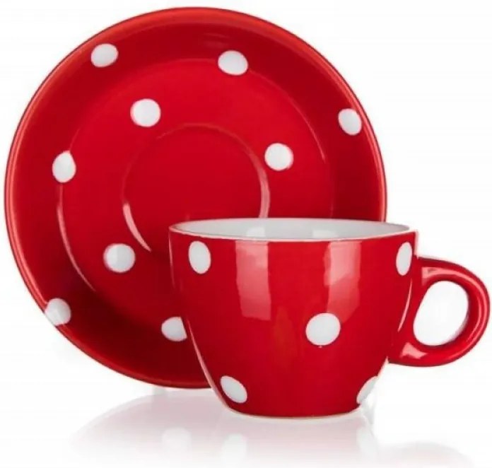 Šálka s tanierikom Dots 100 ml, červená bodkovaná
