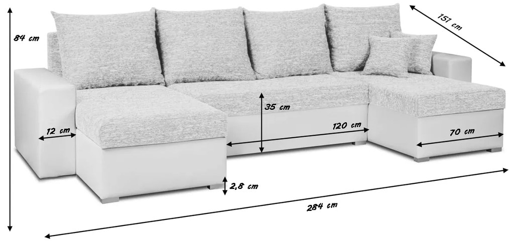 Rohová sedacia súprava s funkciou spania LEO-U Sivá/sivá