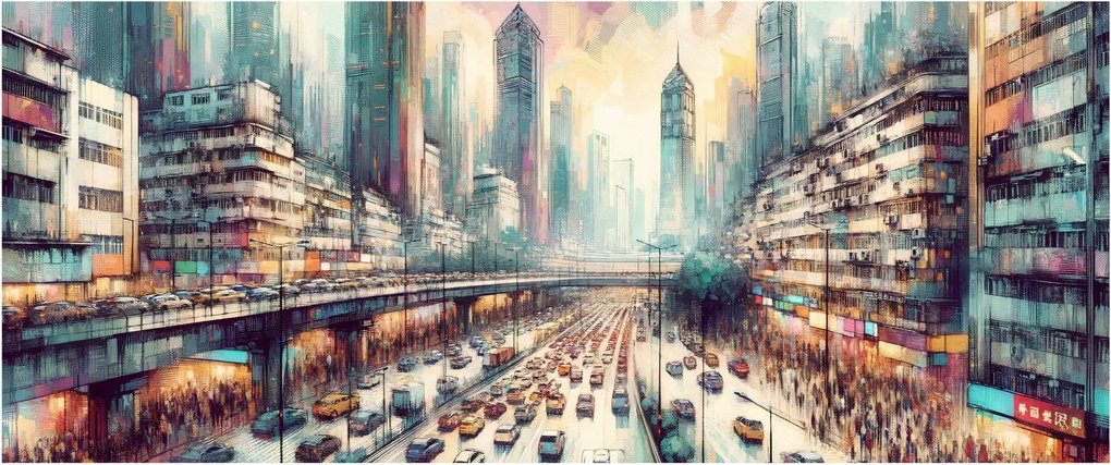 Obraz - Život veľkomesta (120x50 cm)