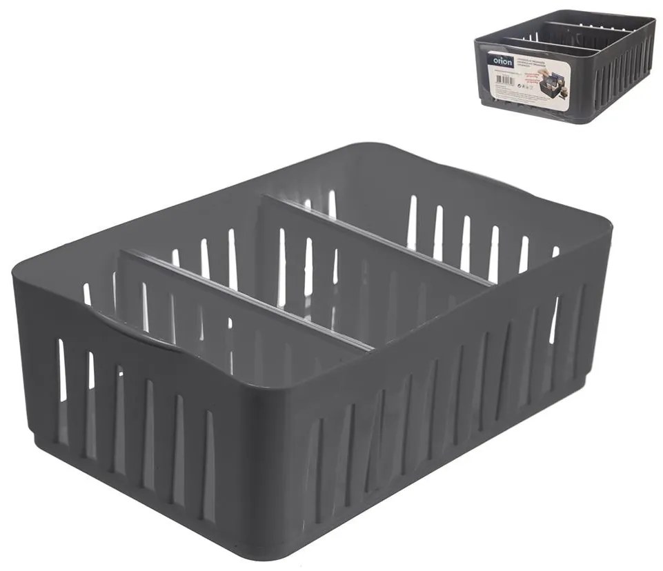 Orion Úložný box, s priehradkami, stohovateľný, sivý, NIKI (3 priehradky), 23 x 16 x 8 cm