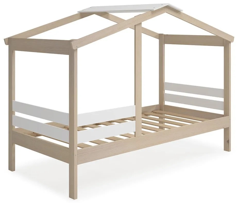 Biela/prírodná domčeková detská posteľ v dekore borovice 90x190 cm Angel - Marckeric