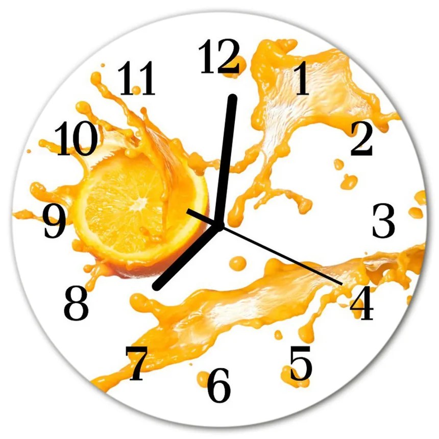 Nástenné sklenené hodiny Pomarančový džús fi 30 cm
