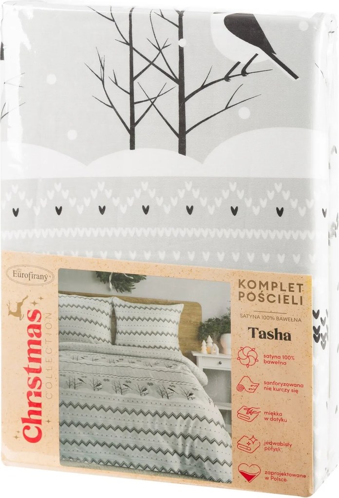 VIANOČNÉ SATÉNOVÉ OBLIEČKY TASHA 140X200 CM, 1 KS 70X80 CM VZOROVANÉ