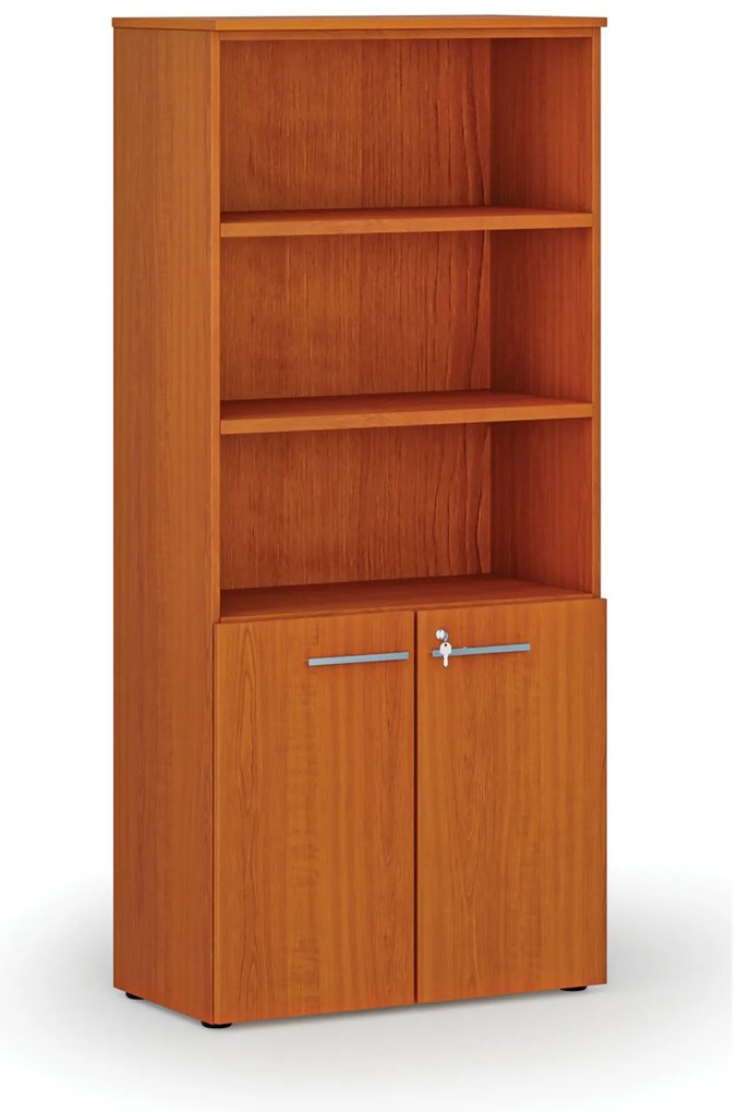Kombinovaná kancelárska skriňa PRIMO WOOD, dvere na 2 poschodia, 800 x 420 x 1781 mm, čerešňa