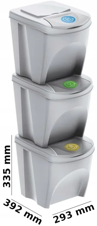 Odpadkové koše na triedenie odpadu, 3x25l SORTIBOX XL, popolavo sivá