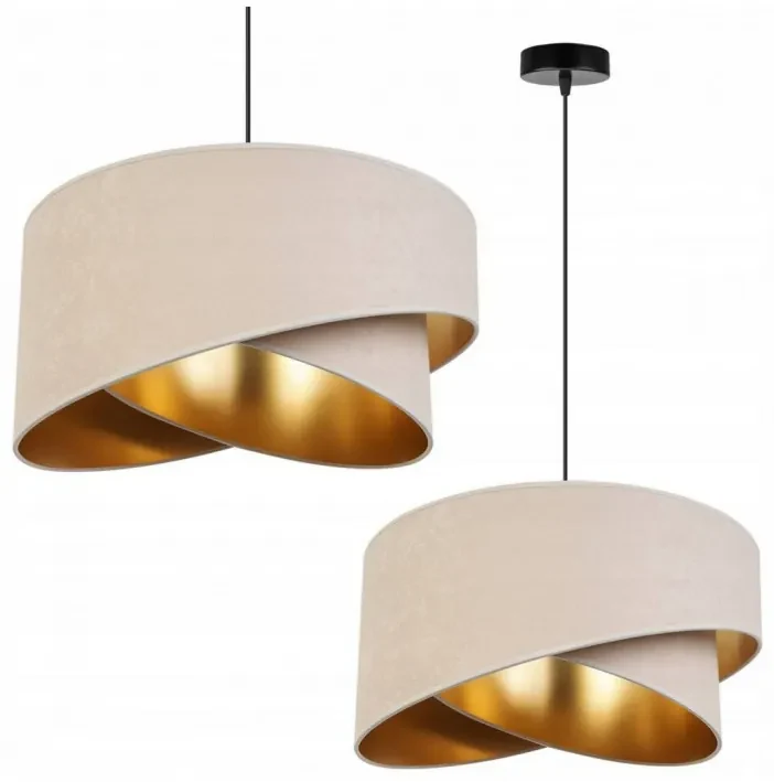 Moderná lampa s asymetrickým krémovo bielym tienidlom so zlatým stredom