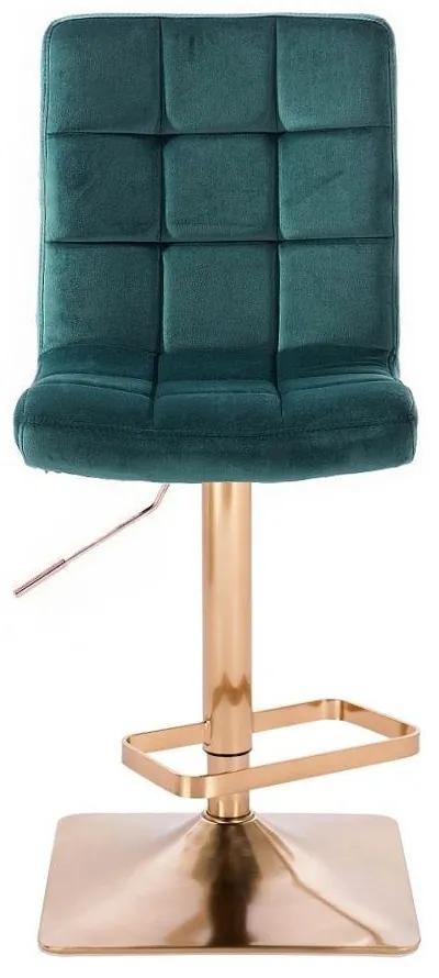 LuxuryForm Barová stolička TOLEDO VELUR na zlatej hranatej podstave - zelená