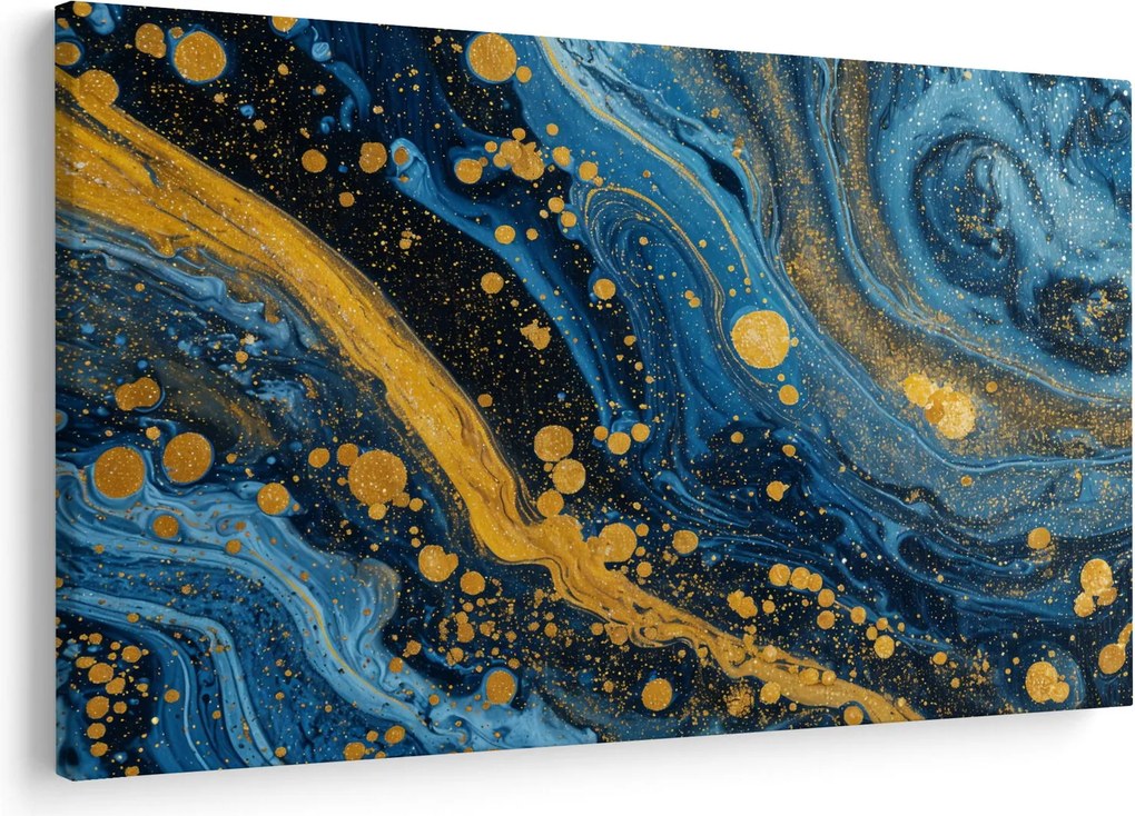 Obraz - Modrá abstrakcia so zlatom (90x60 cm)