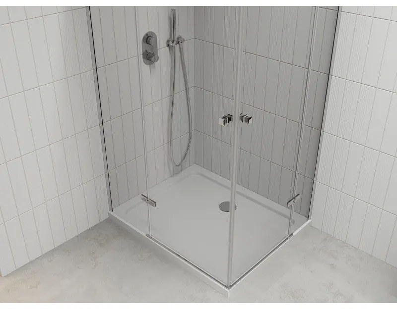 Mexen Roma Duo, sprchovací kút 80 (dvere) x 70 (dvere) cm, 6mm číre sklo, chrómový profil + slim sprchová vanička 5cm biela + chrómový sifón, 854-080-070-01-02-4010