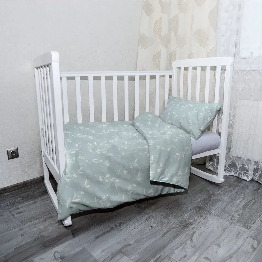 Sablio Mikroplyšové detské obliečky do postieľky Biele lístky - 100x135 / 40x60