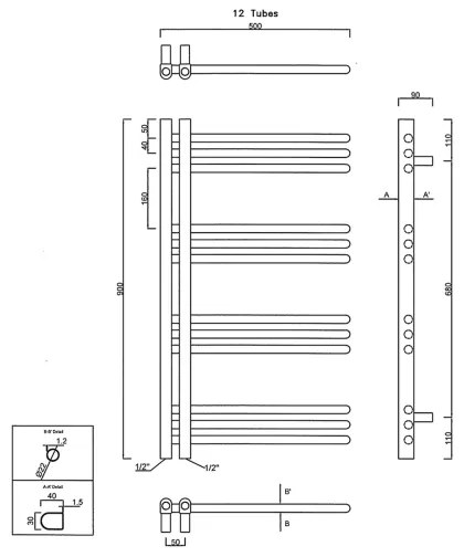 Sapho - Kúpeľňový radiátor DORLION 300W/230V 50x90 cm matná čierna