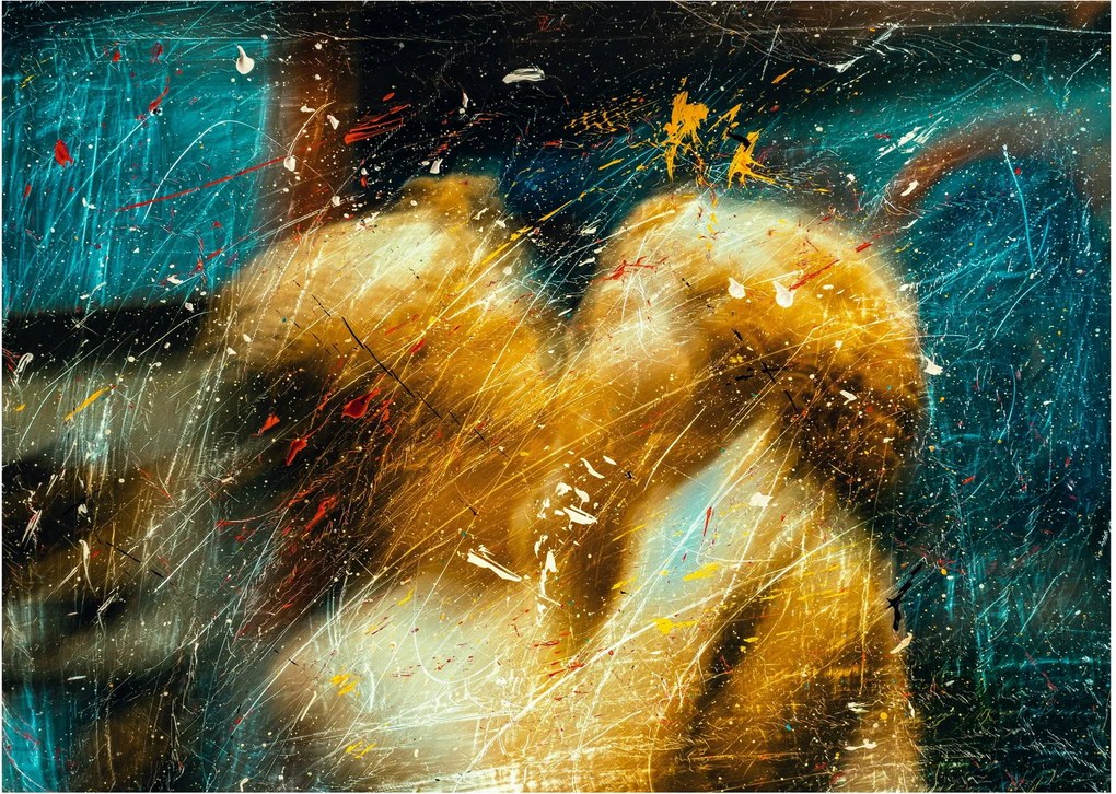 Sklenený obraz - Bozkávajúci sa anjeli (70x50 cm)