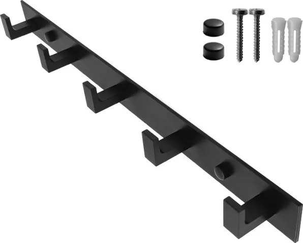 Nástenný vešiak s piatimi háčikmi čierny