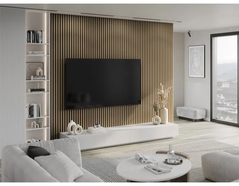 Mexen Lam-F, akustické stenové lamely 275 × 30 cm, plstený podklad 8 mm, technická dyha, dub ušľachtilý, S105-275307-3015-004