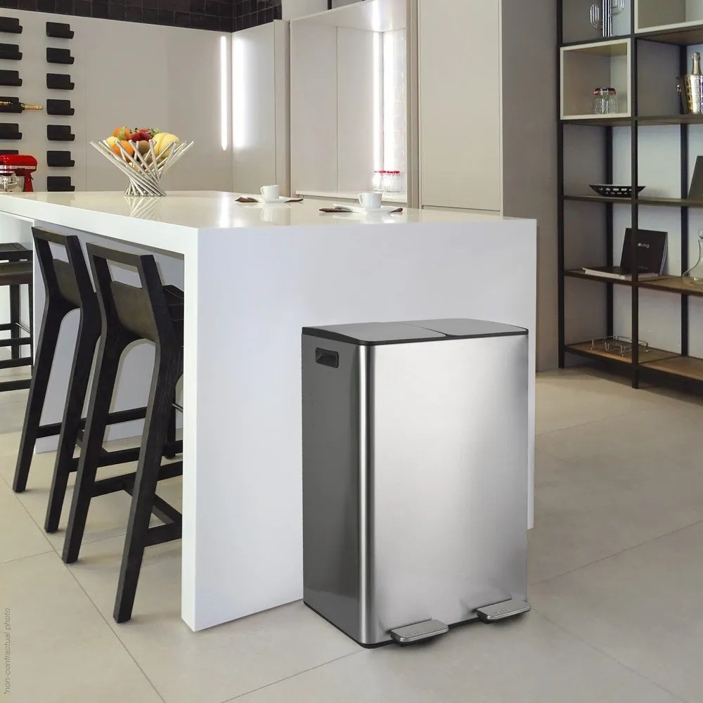 Oceľový odpadkový kôš 2x30 l na triedený odpad/nášľapný v matne striebornej farbe Aliya – Spirella