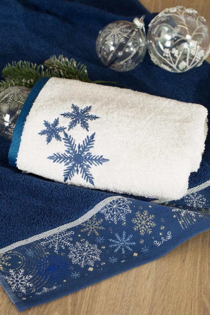Bavlnený modrý uterák s vianočnou vyšívkou