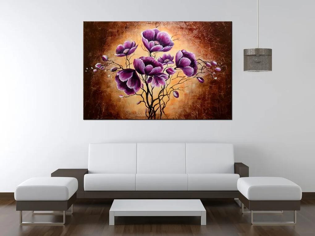 Gario Ručne maľovaný obraz Rastúce fialové kvety Rozmery: 120 x 80 cm