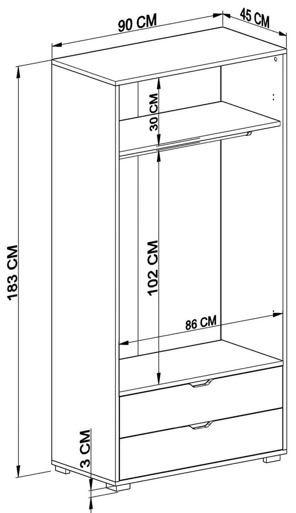 Šatníková skriňa Centin 90 (orech svetlý + biela). Vlastná spoľahlivá doprava až k Vám domov. 1108113