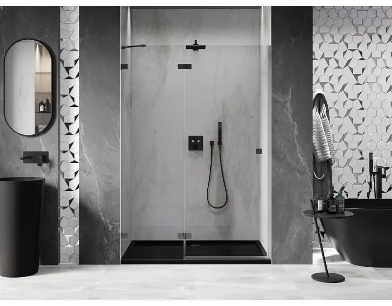 Mexen, Mexen Lunar ľavé otočné sprchové dvere 135 cm, transparentné, pištoľový kov - 834-135-000-95-00-L