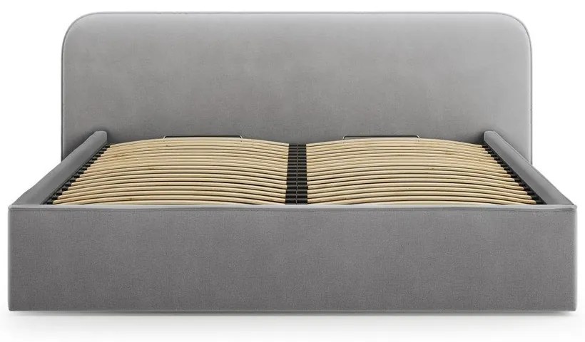 Svetlosivá čalúnená dvojlôžková posteľ s úložným priestorom s roštom 200x200 cm Elizabeth – Micadoni