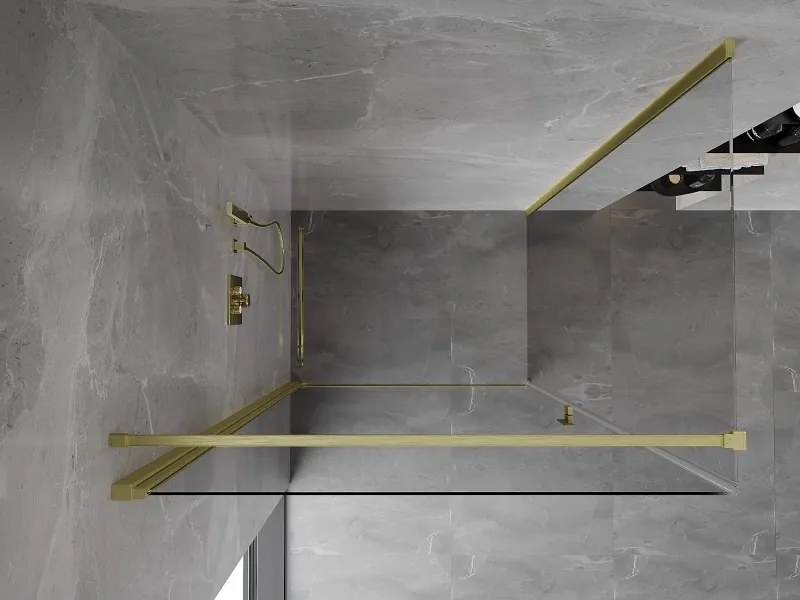 Mexen Mist-B, 1-krídlový výklopný sprchový kút 70 x 90 cm, číre sklo, zlatý matný profil, 8A2T-070-090-55-00