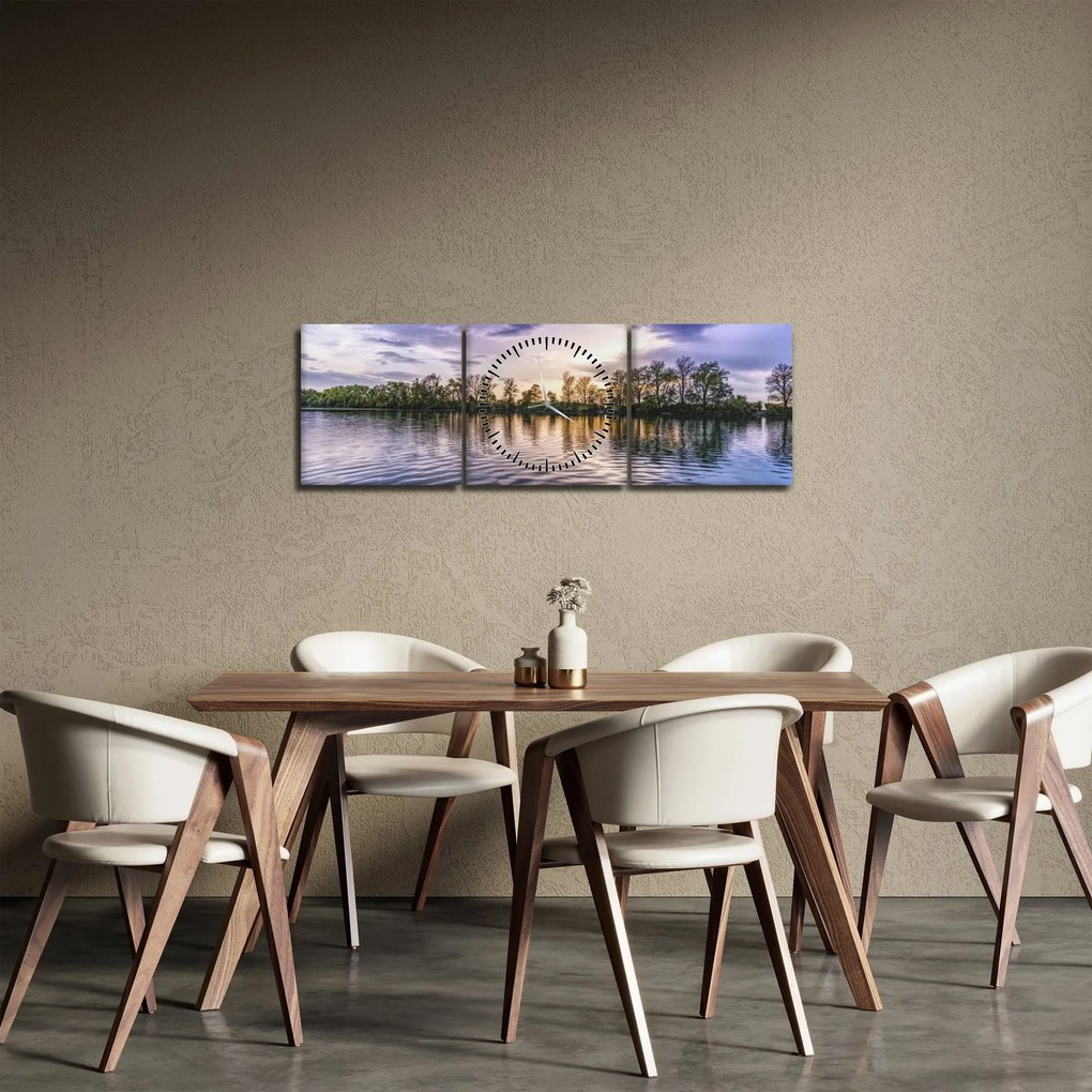 Obraz jazera (s hodinami) (90x30 cm)