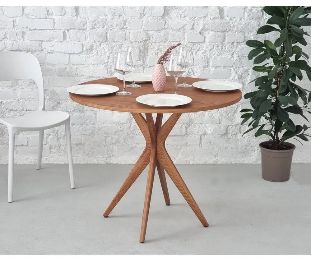 Okrúhly jedálenský stôl s doskou v dekore jaseňového dreva ø 90 cm Jubi – Ragaba