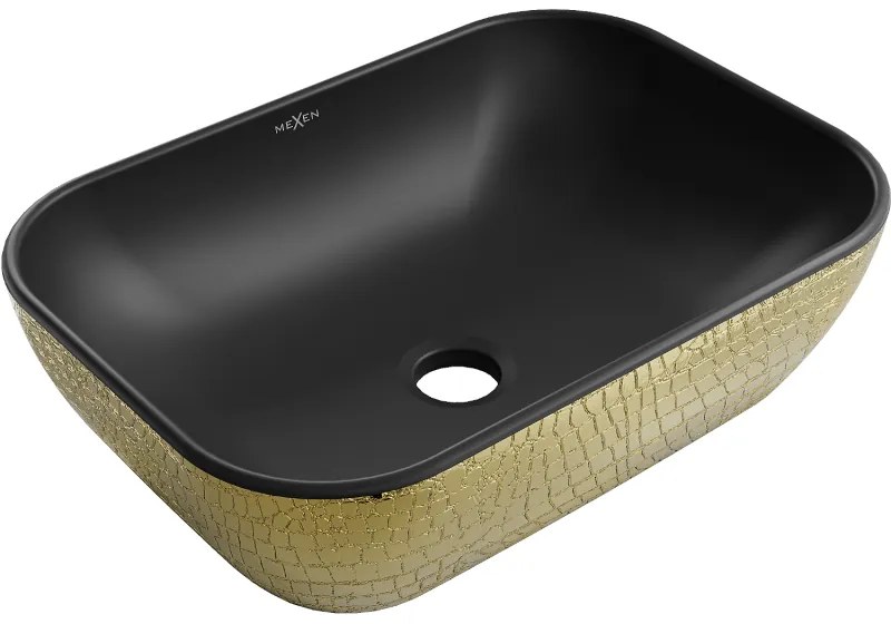 Mexen Rita, umývadlo na dosku 45x32x14 cm, čierna matná-zlatý vzor, 21084578