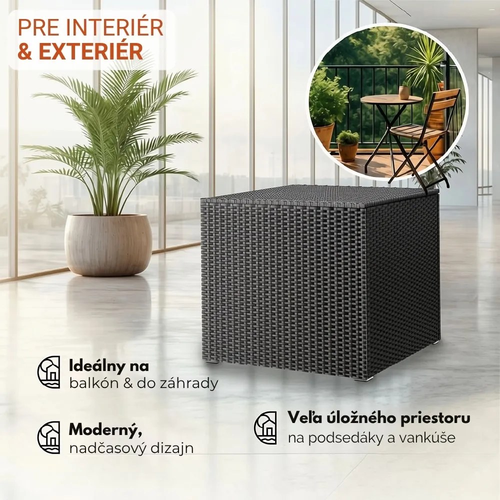Polyratanový úložný box RICCO, 318L, 75x75x70cm, čierna Casaria