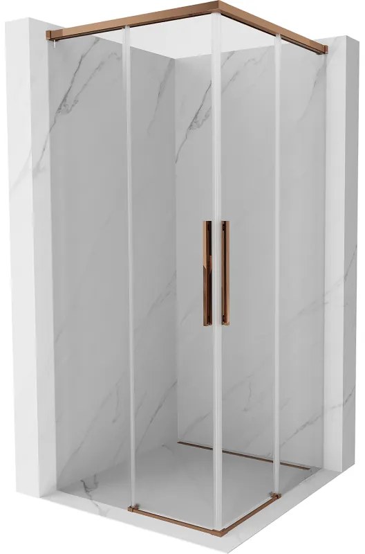 Mexen Rox, Duo posuvný sprchový kút 80 x 80 cm, 8mm číre sklo, ružové zlato profil, 8C2D-080-080-60-00
