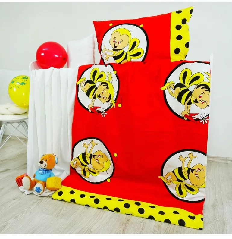 Obliečky detské bavlnené včielky červené EMI, Vankúš 70x90