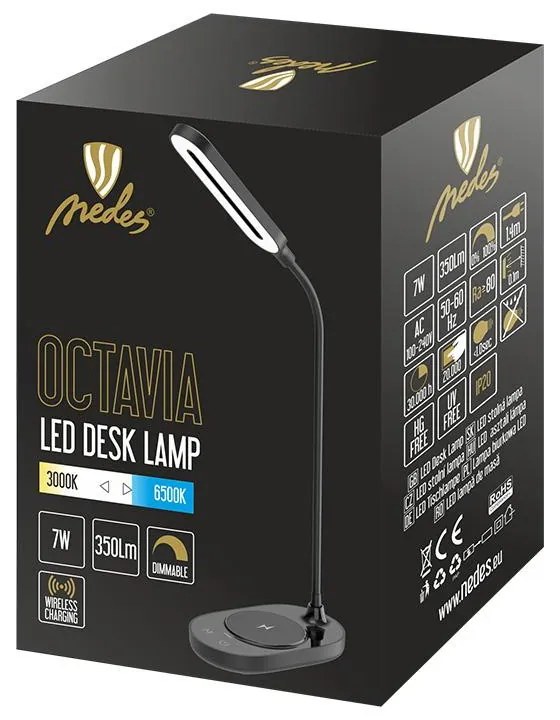 LED lampička OCTAVIA čierna 7W stmievateľná s bezdrôtovým nabíjaním