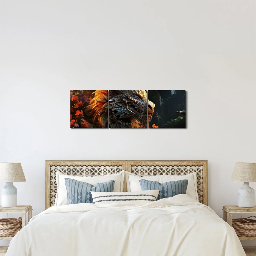 Obraz - Drak (s hodinami) (90x30 cm)