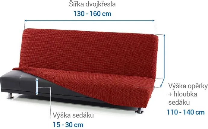 Super strečové poťahy NIAGARA tehlová dvojkreslo s drevenými rúčkami (š. 130 - 160 cm)
