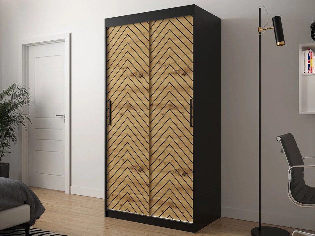 Moderná šatníková skriňa Ratintu 1 100 cm, zásuvka: áno, Farby: dub artisan / dub artisan + čierna